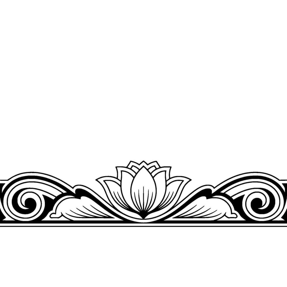Lotus Floral Border Elegant Black and White Element for Invitations Decor vector