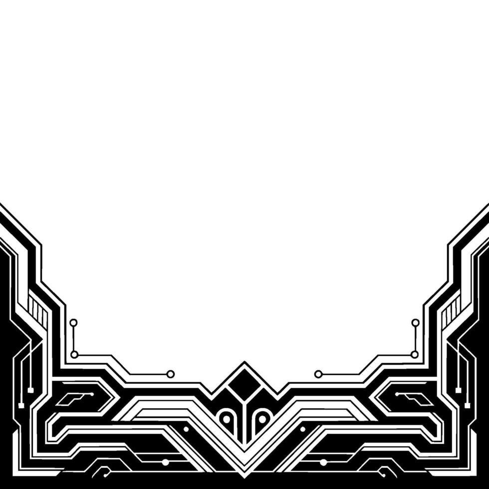 Futuristic Circuit Board Frame, Black and White Digital vector