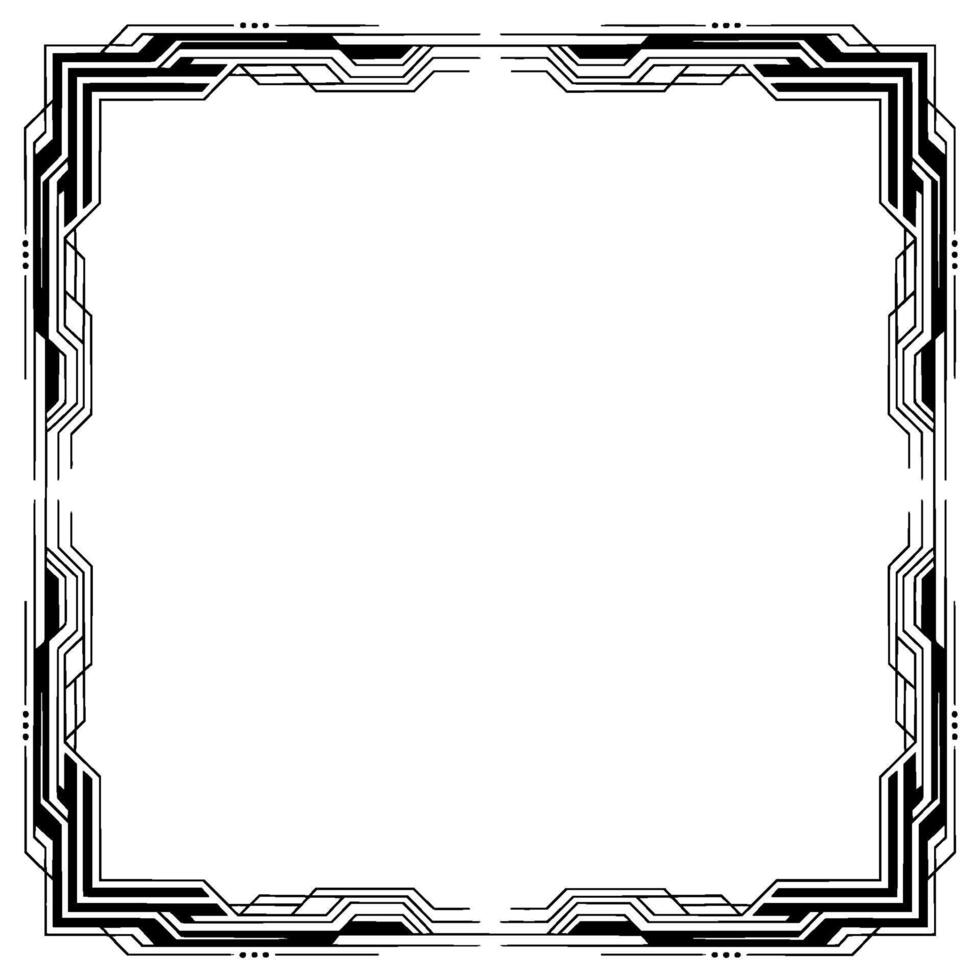 Geometric Art Deco Frame Elegant Border , White Background, Black Outline vector