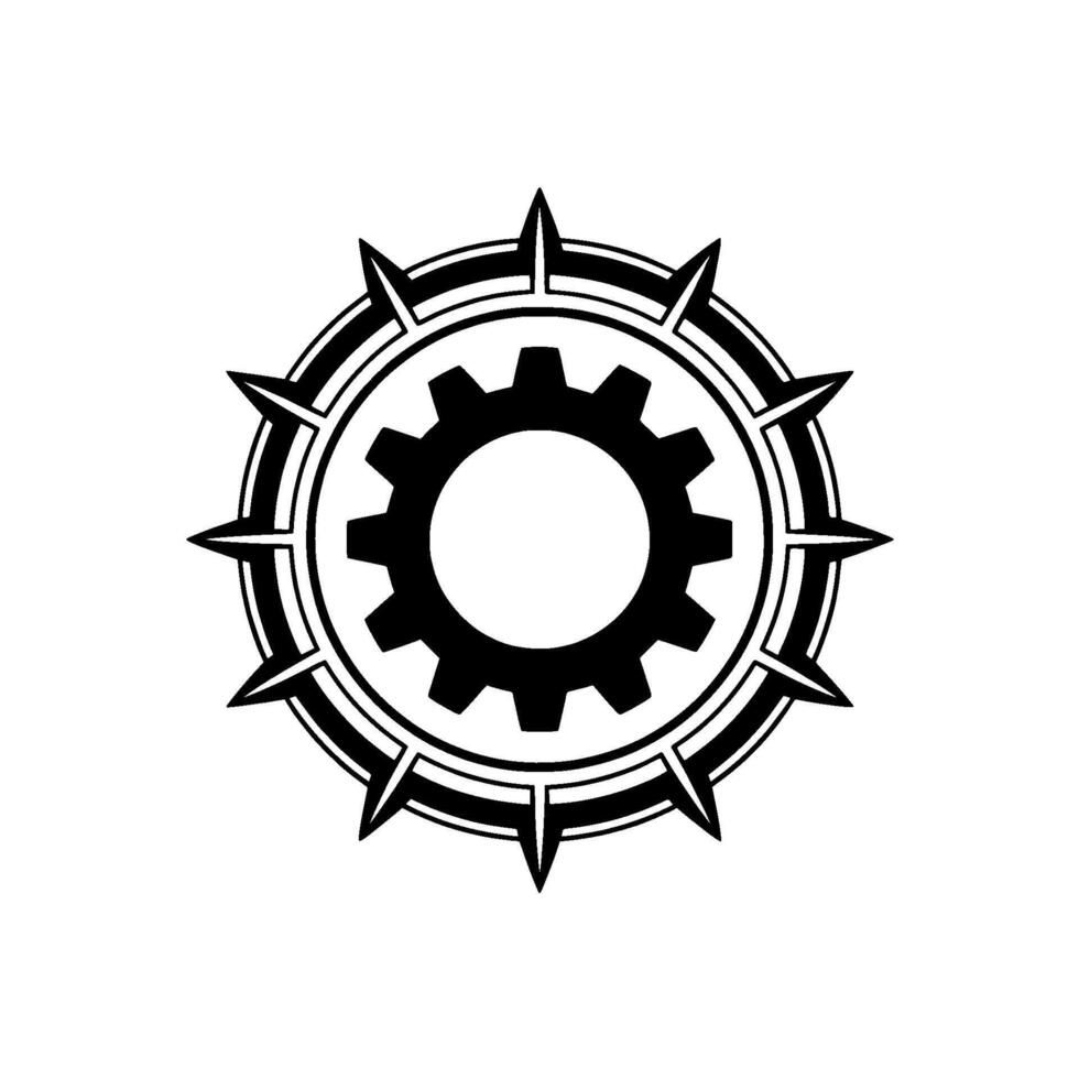Black Gear With Compass Points, Minimalist vector