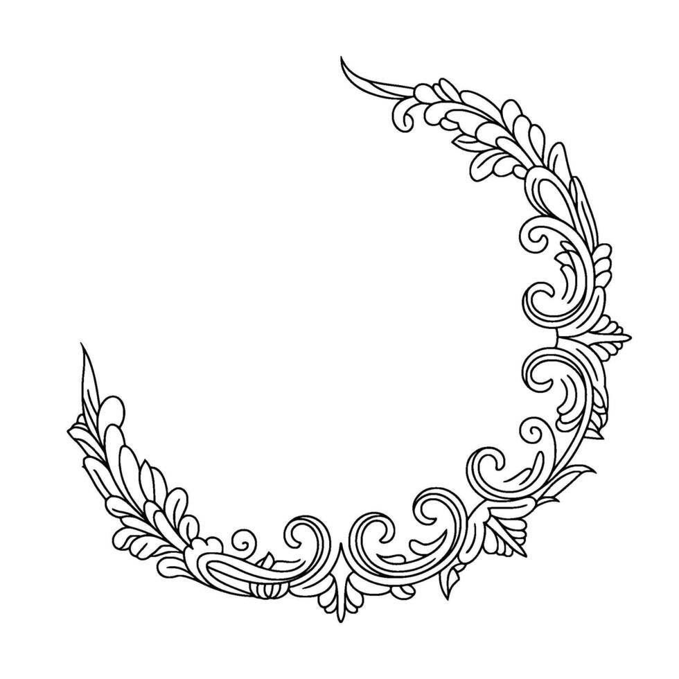 Elegant Floral Swirl Frame Black Line Art on White Background vector