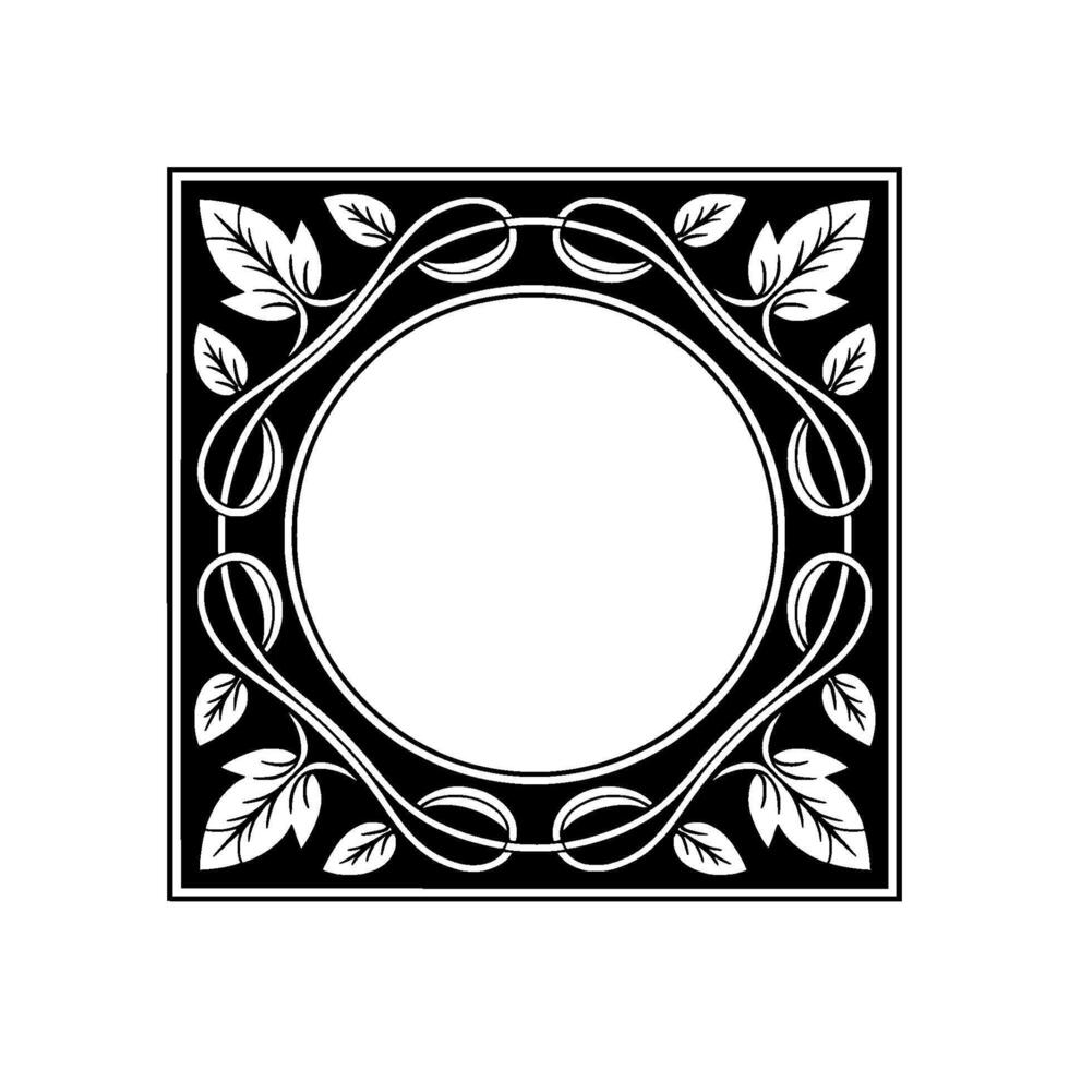 Elegant Black and White Decorative Frame With Leafy Elements vector