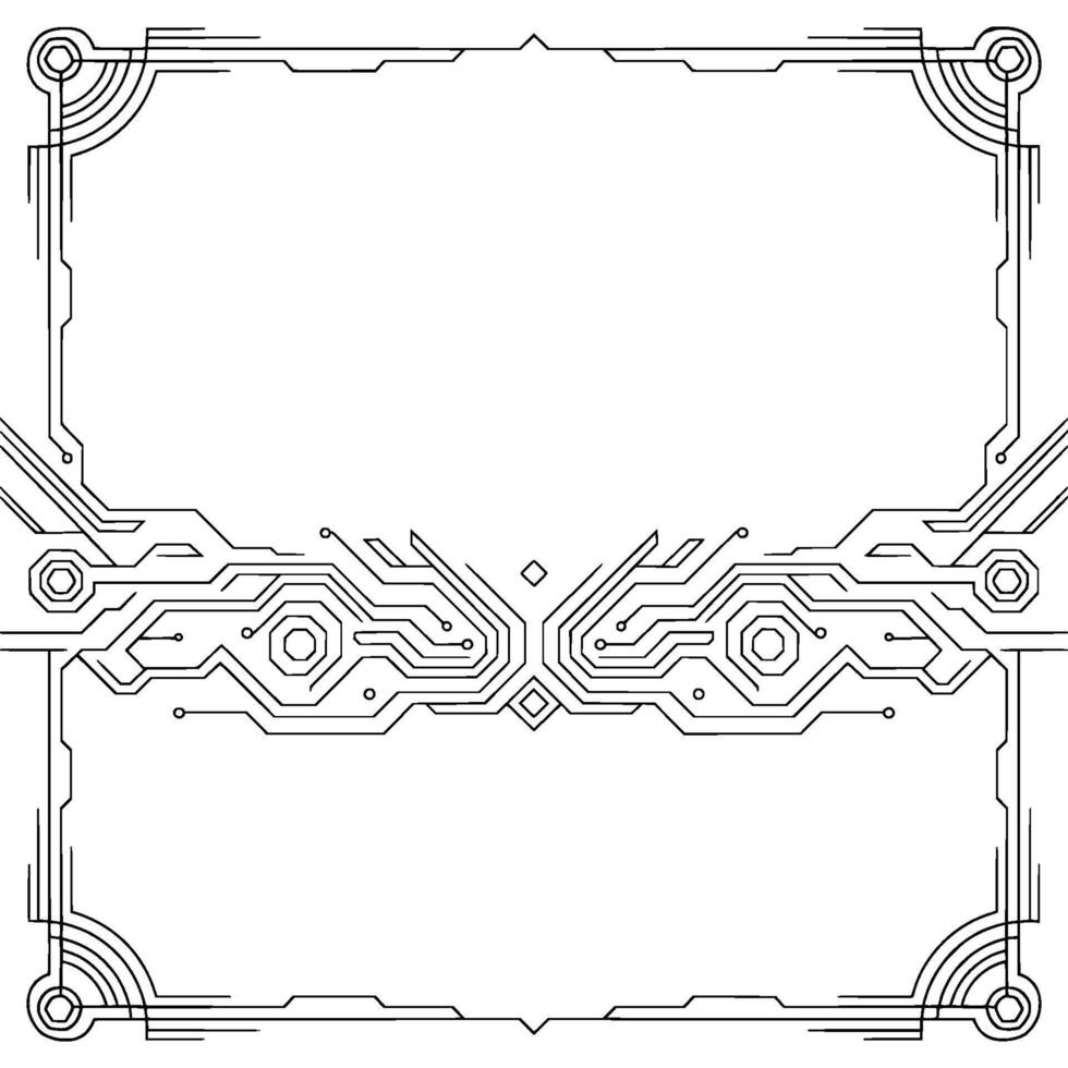 Tech Art Deco Frame Minimalist Circuit Board Border, Abstract vector