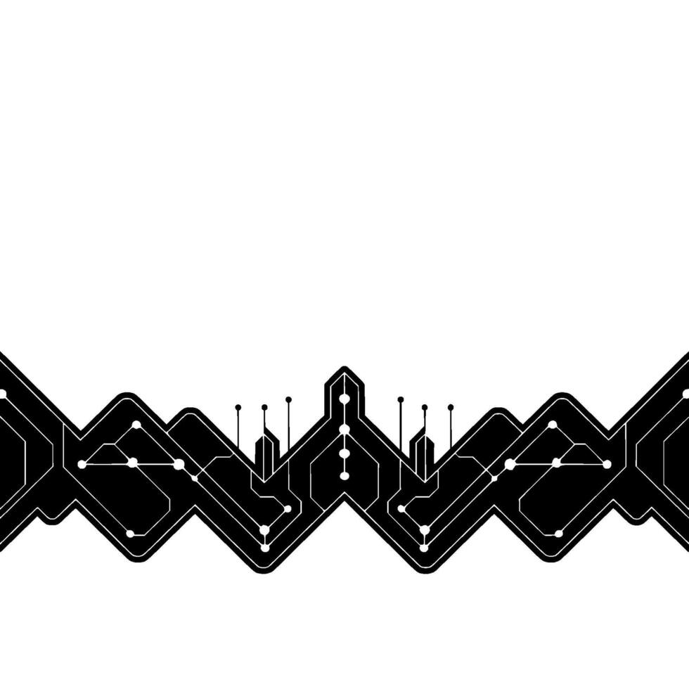 Tech Circuit Board Edge Black White Minimalist Data Visualization vector