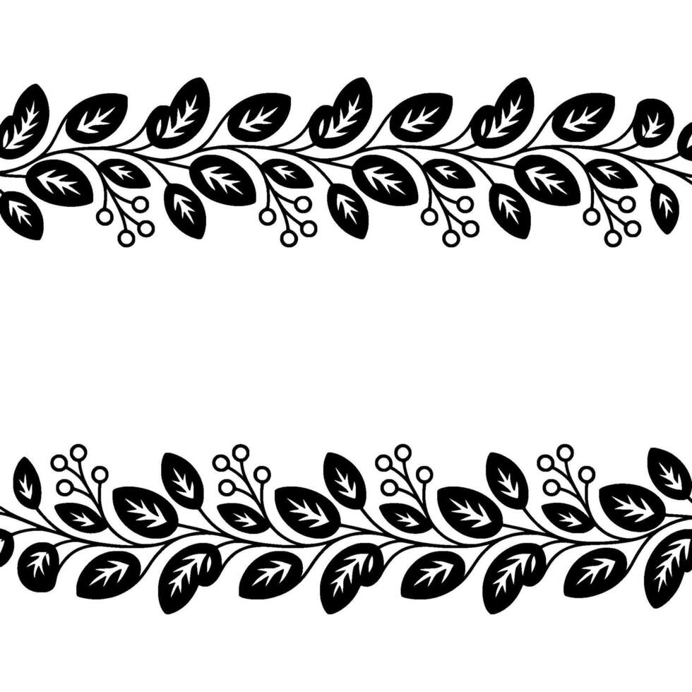 Elegant Black Leaf Border Pattern on White Background Botanical vector