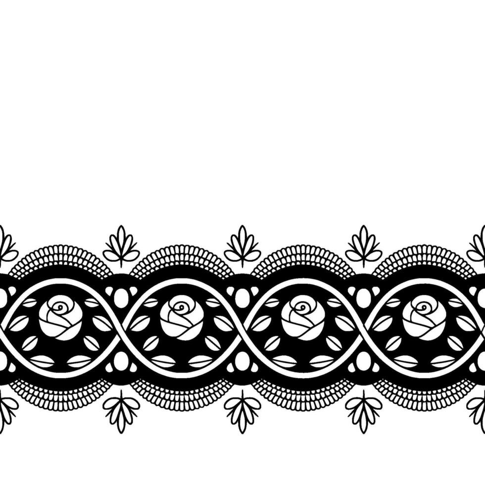 Elegant Black and White Floral Lace Border, Ornamental vector