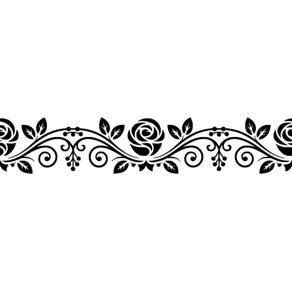 Elegant Rose Border Black Floral on White Background vector