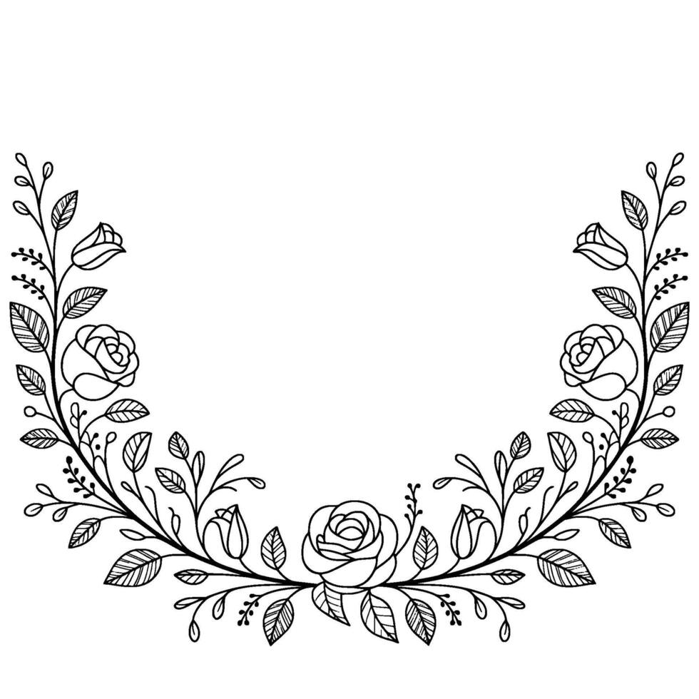 Floral Wreath Element, Simple Line Art, Botanical, Invitation vector