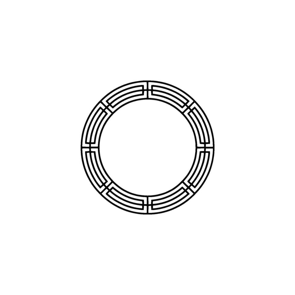 Geometric Circular Border Ornament in Black on White, Minimalist vector