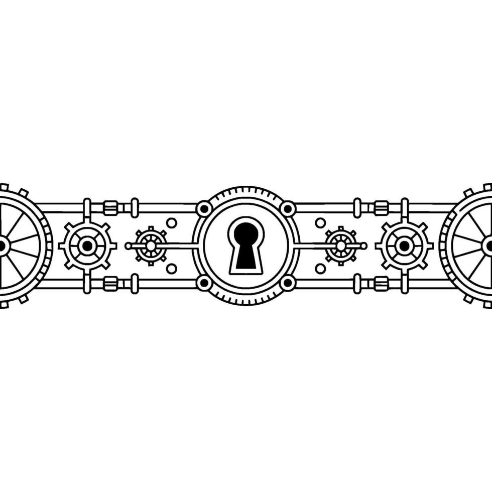 Steampunk Border With Keyhole, Gears, and Mechanical Elements vector