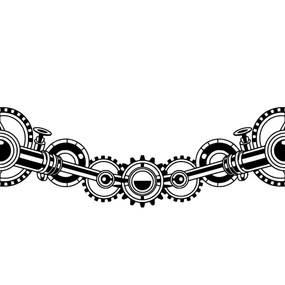 Steampunk Gear Mechanism Border Illustration, White Space, Element vector