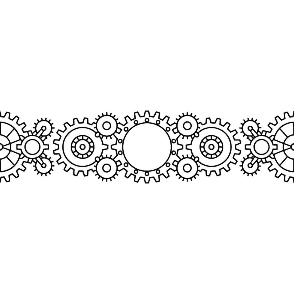 Mechanical Gears Border on White, Minimalist vector