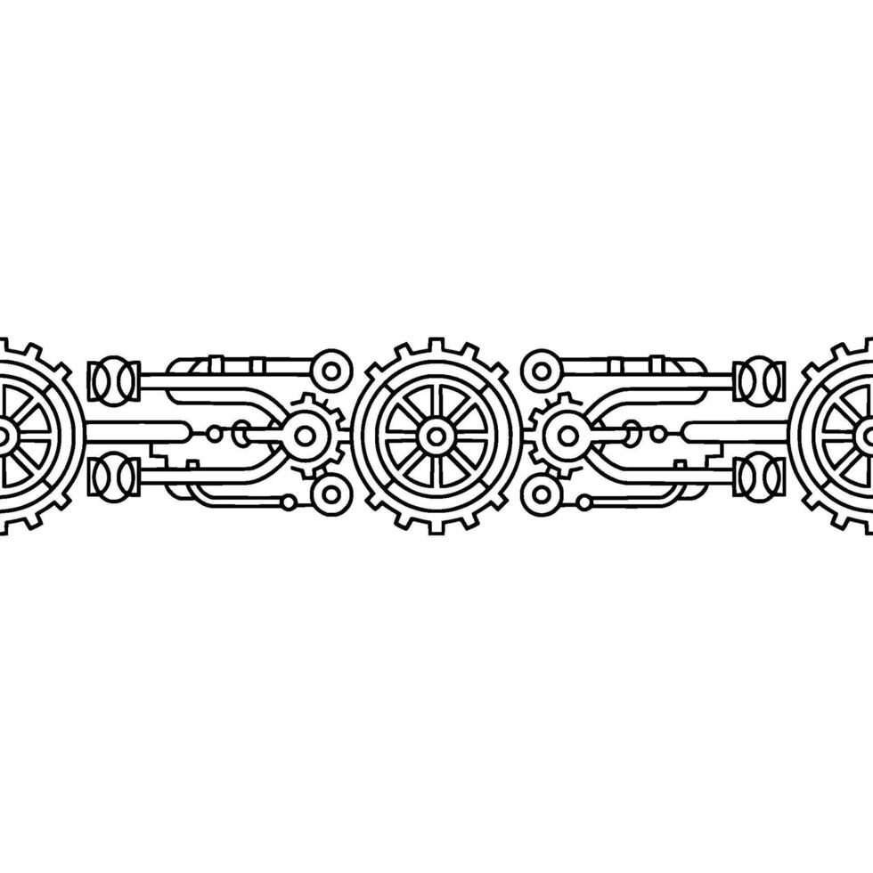 Linear Steampunk Mechanism Border Black White vector