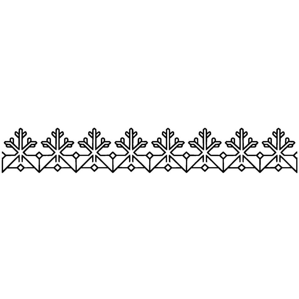 Minimalist Snowflake Border Ornament, Black Lines on White, Elegant vector