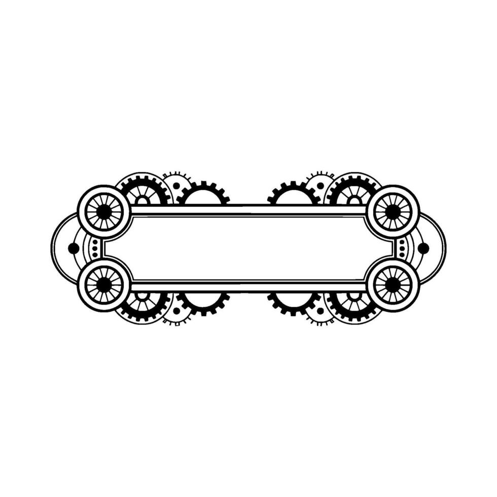 Steampunk Frame, Black and White Gear Border on Beige Background vector
