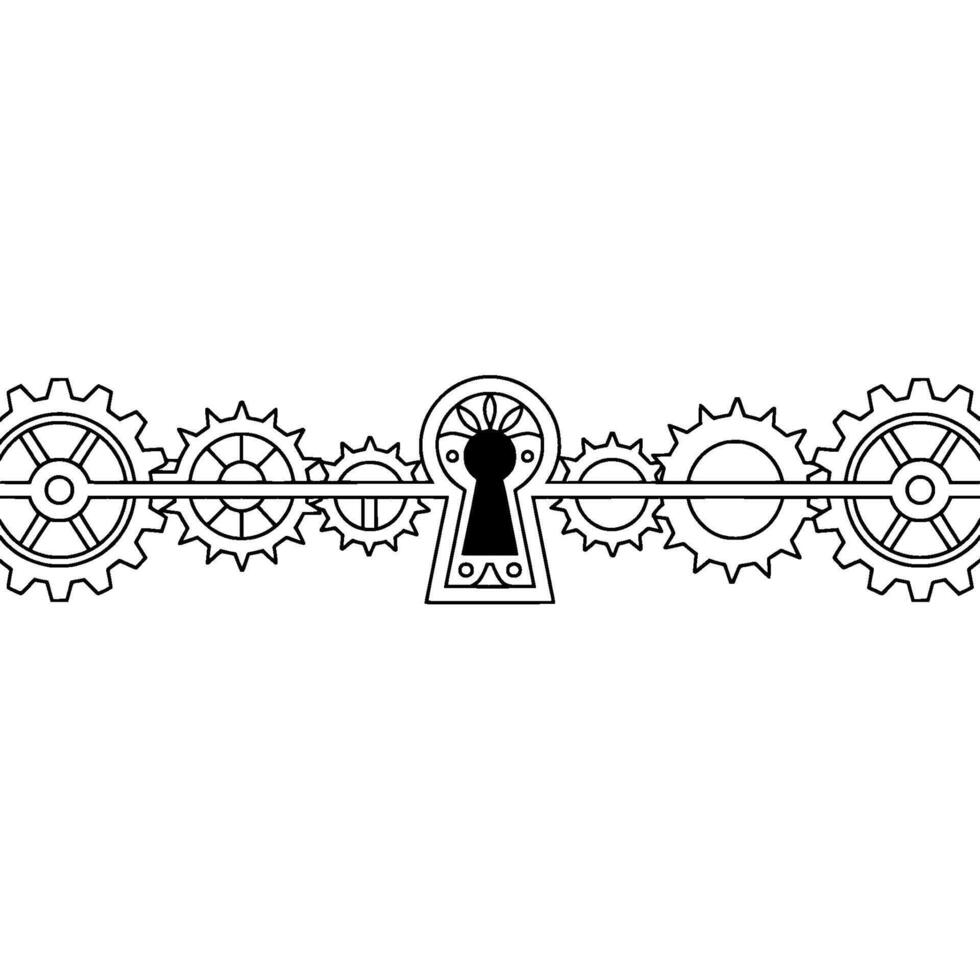 Steampunk Keyhole and Gears Black White vector