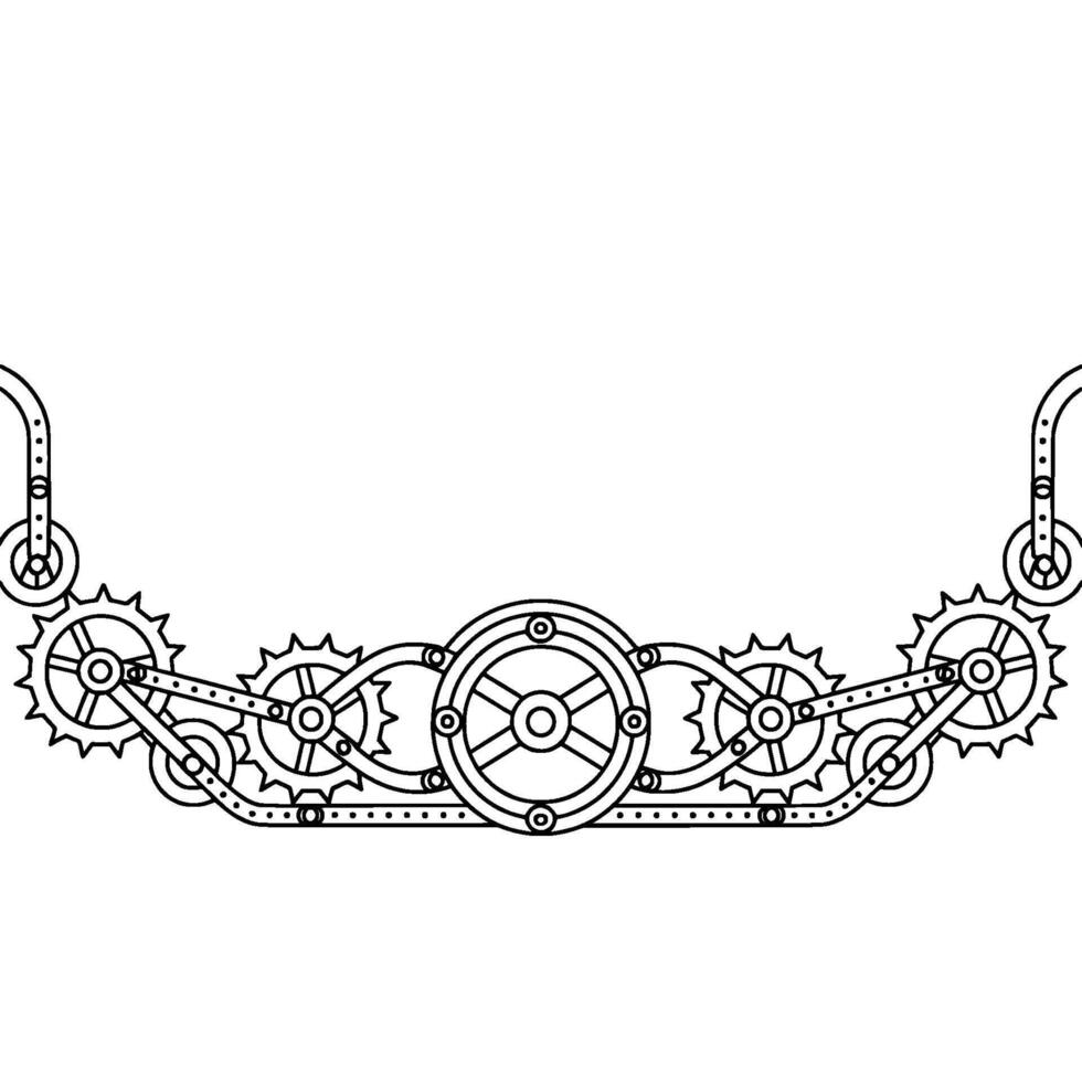 Steampunk Gear Mechanism Border Element in Black White vector