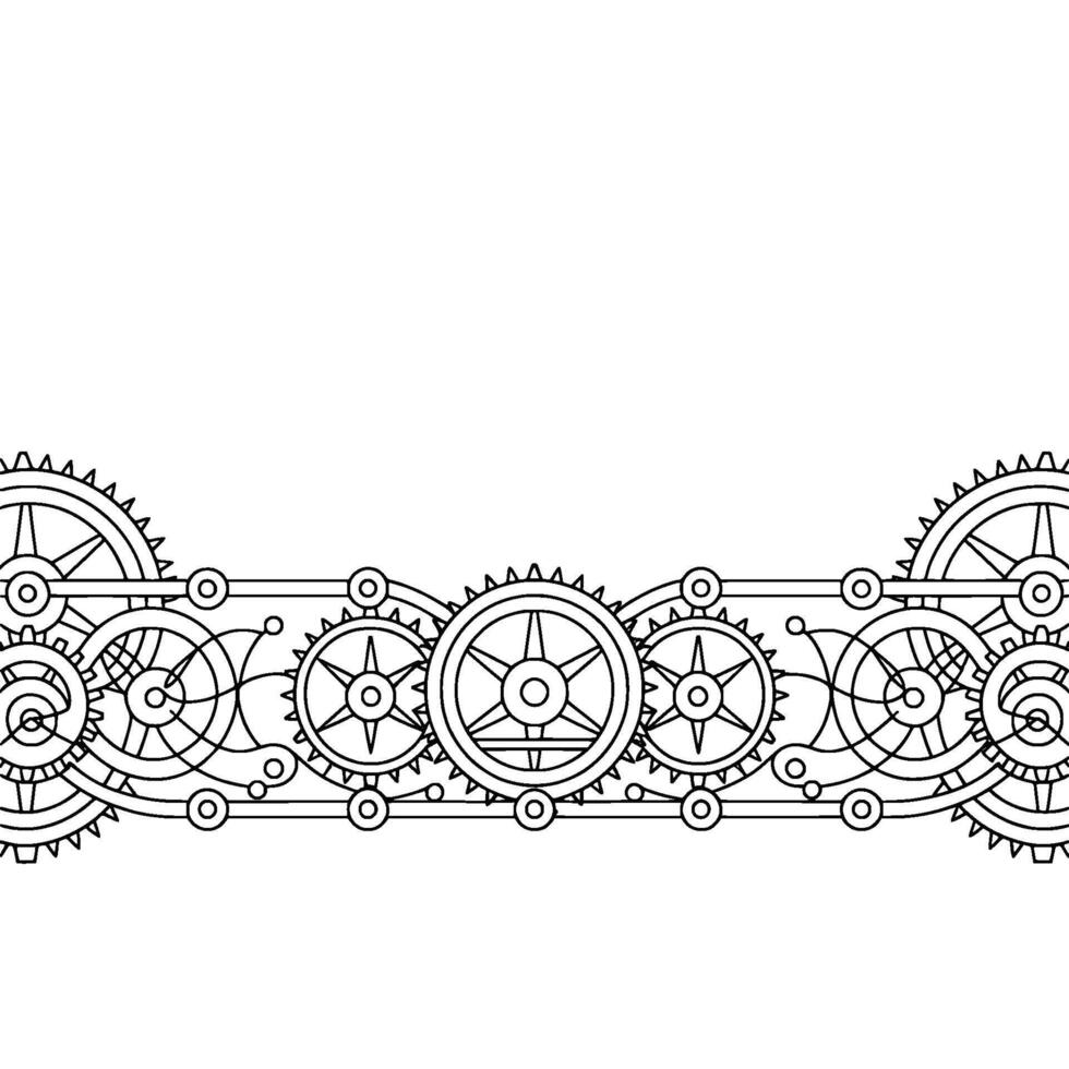 Steampunk Gears Border, Illustration, Monochrome vector