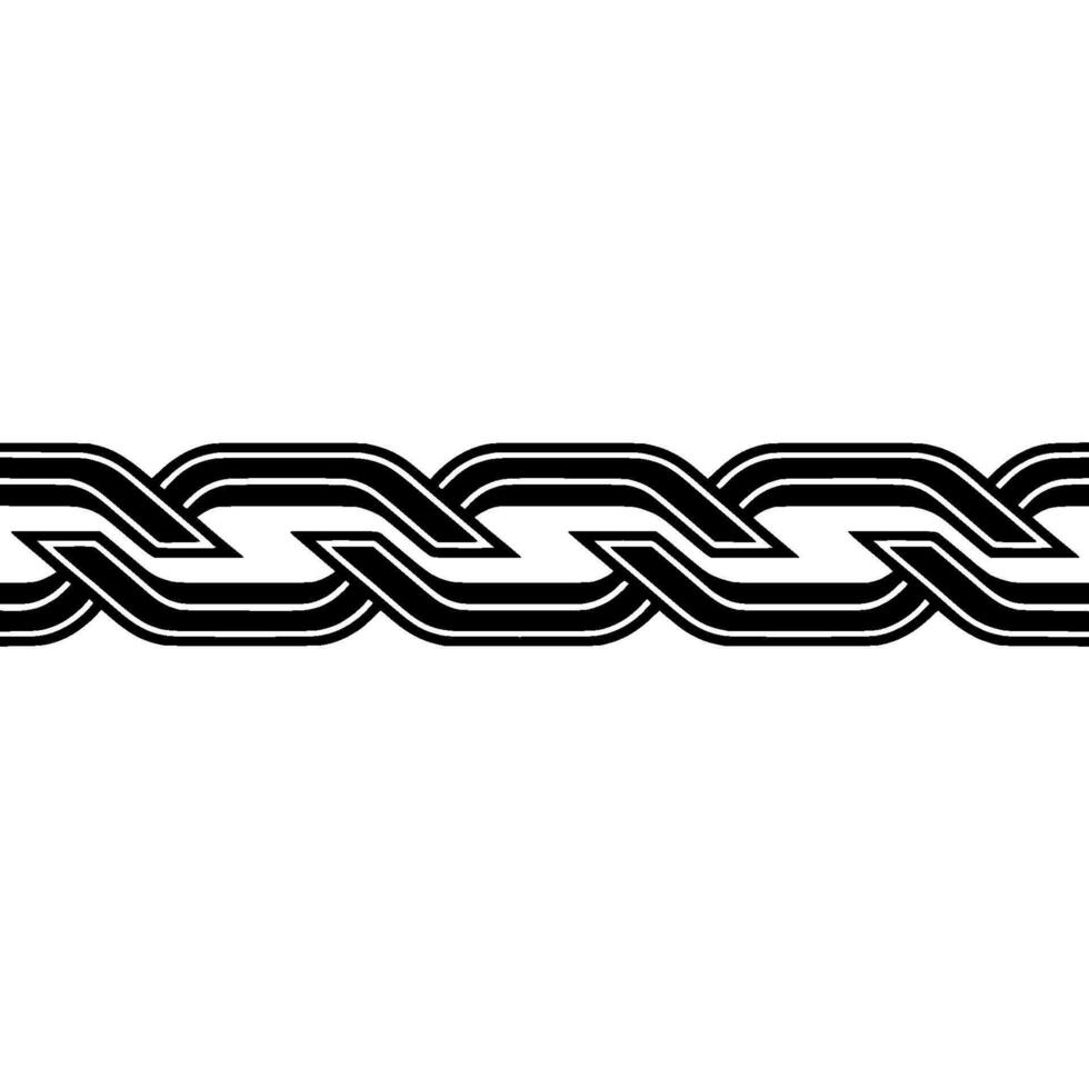 Abstract Braided Chain Border Black Lines on White, Decorative Element vector