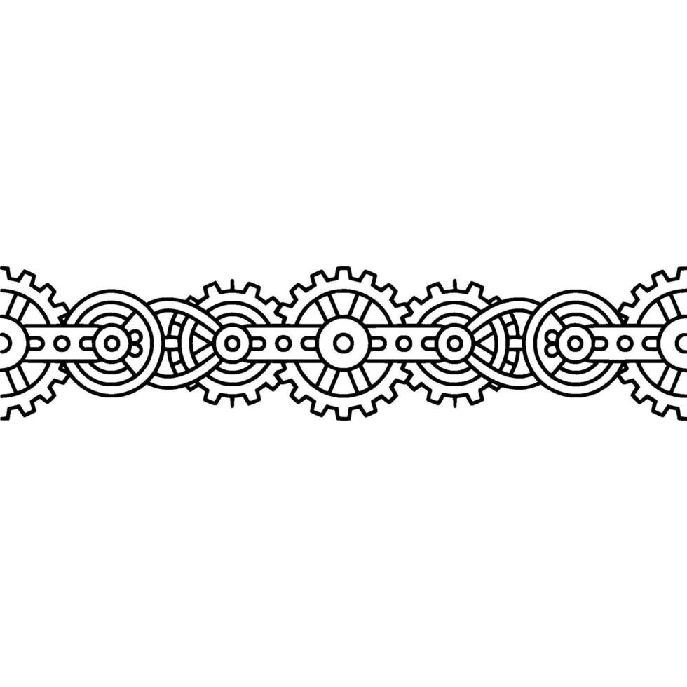 Minimalist Gear Chain Border, Black and White Illustration vector