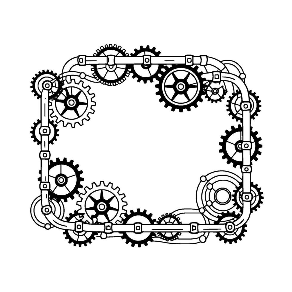 Steampunk Gear Frame, Geometric Line Art, Mechanical , Elegant Decor vector