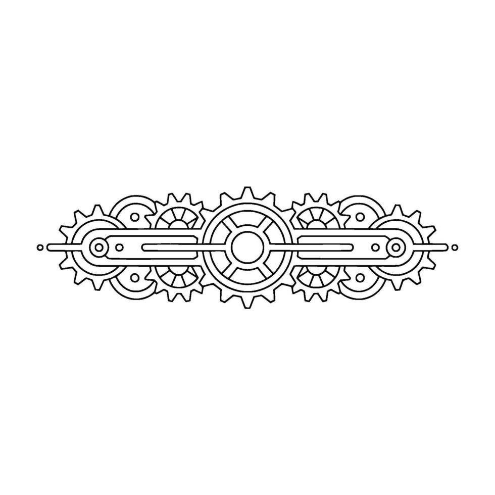 Mechanical Gears Arrangement, Minimalist Line Art, Illustration vector