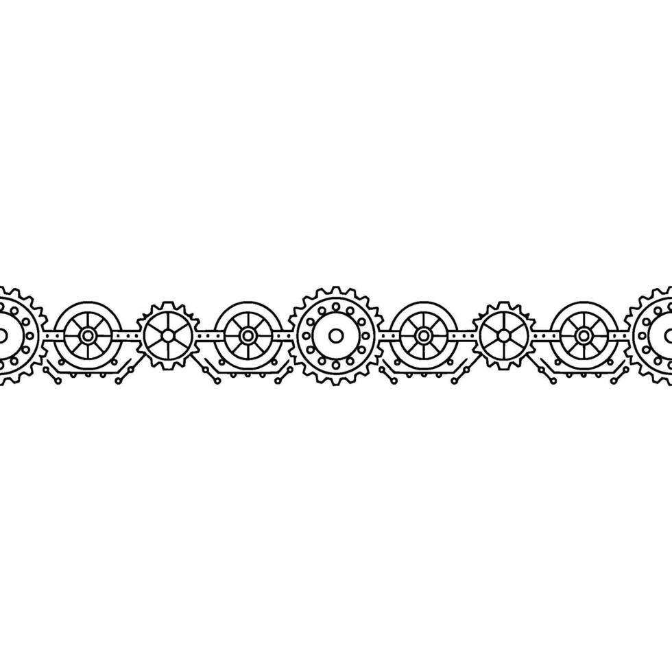 Steampunk Gear Chain Border Black White Illustration vector