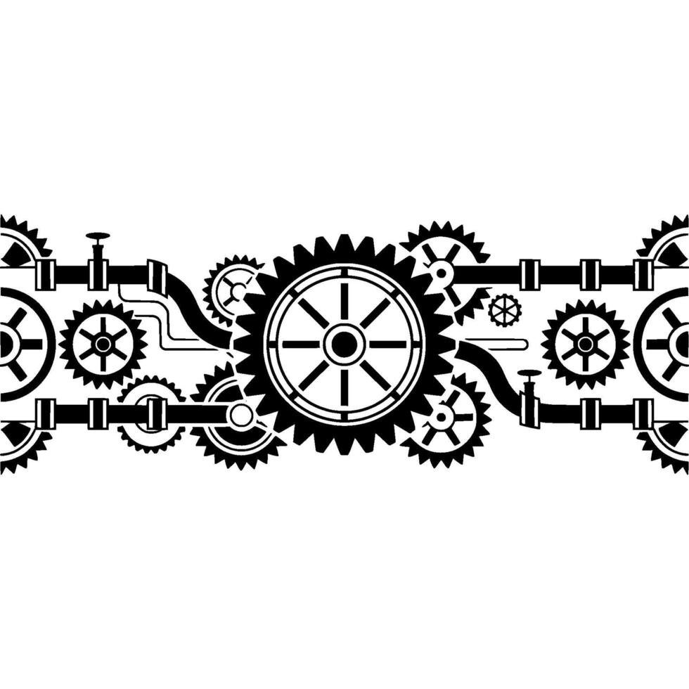 Steampunk Gears Border Black and White Mechanical vector