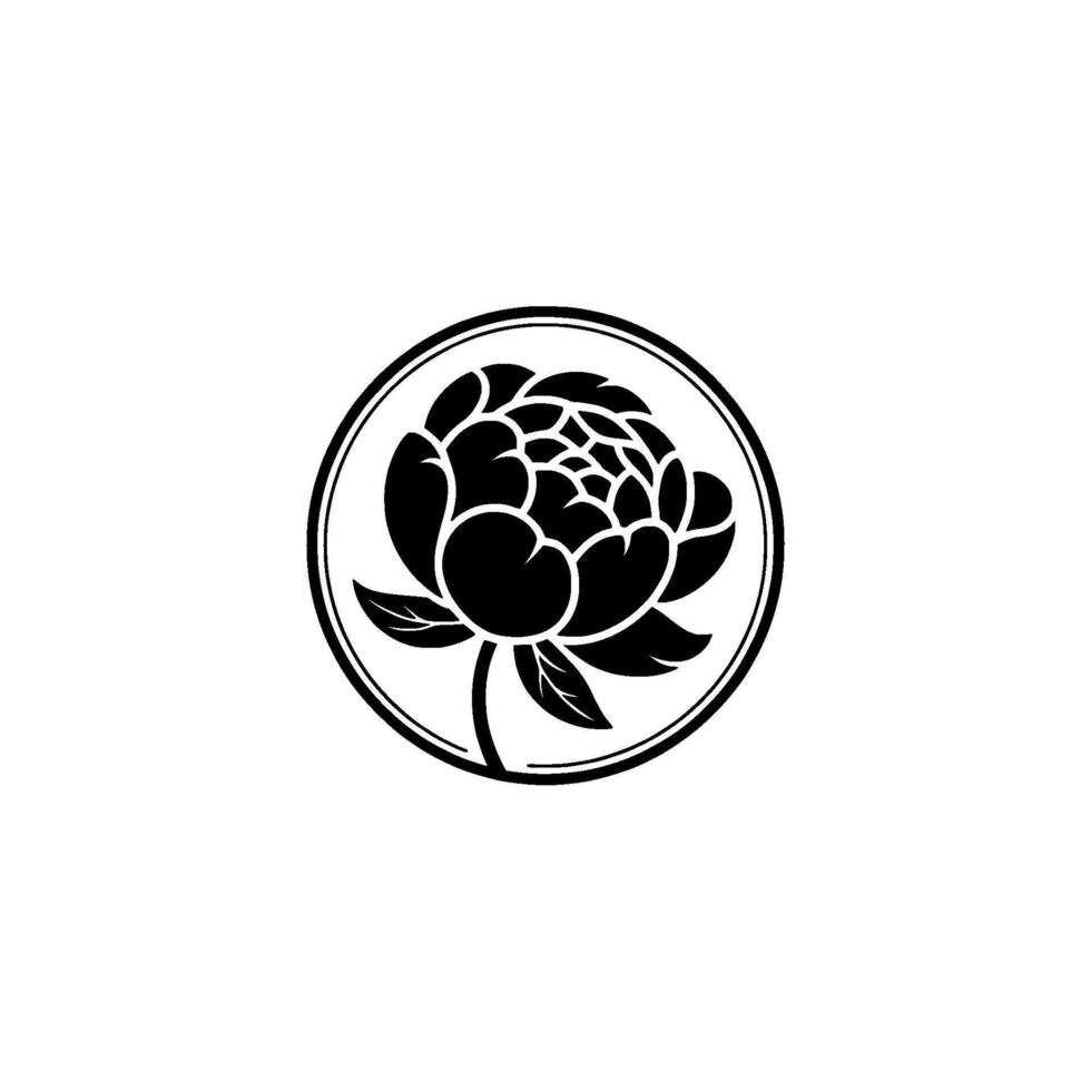 Elegant Black Peony Floral on White, Minimalist Style vector