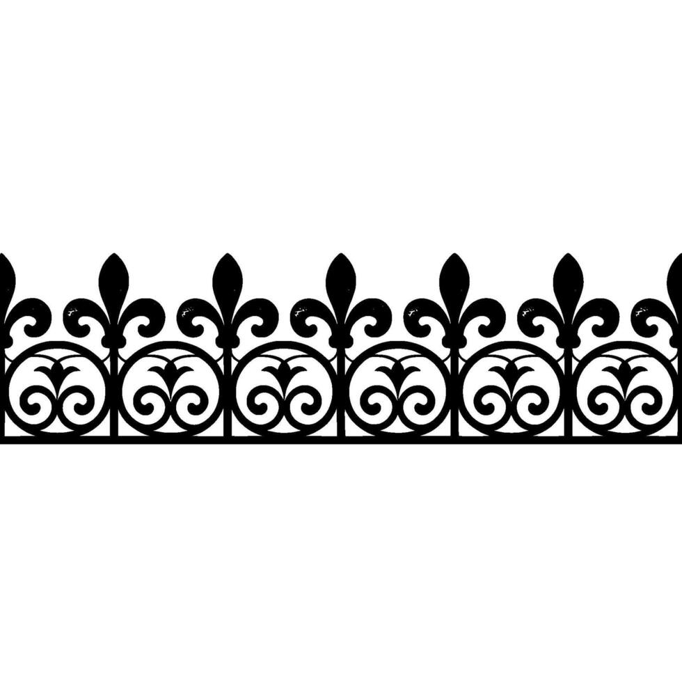 Black Ornamental Iron Fence Border on White Background vector