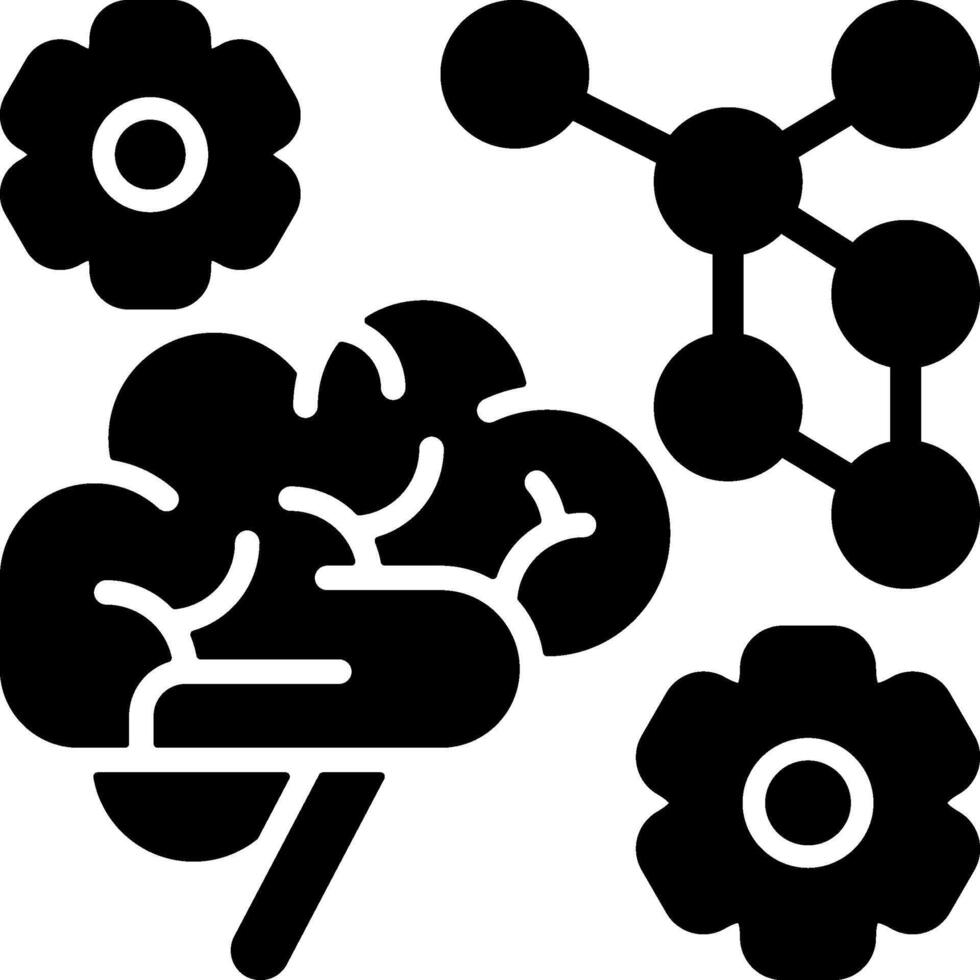 AI Brain Process Solid Black Icon vector