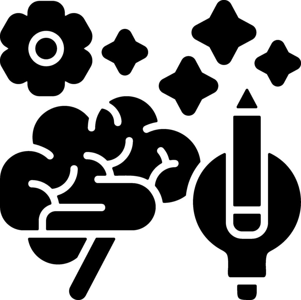 Creative Brain Power Solid Black Icon vector
