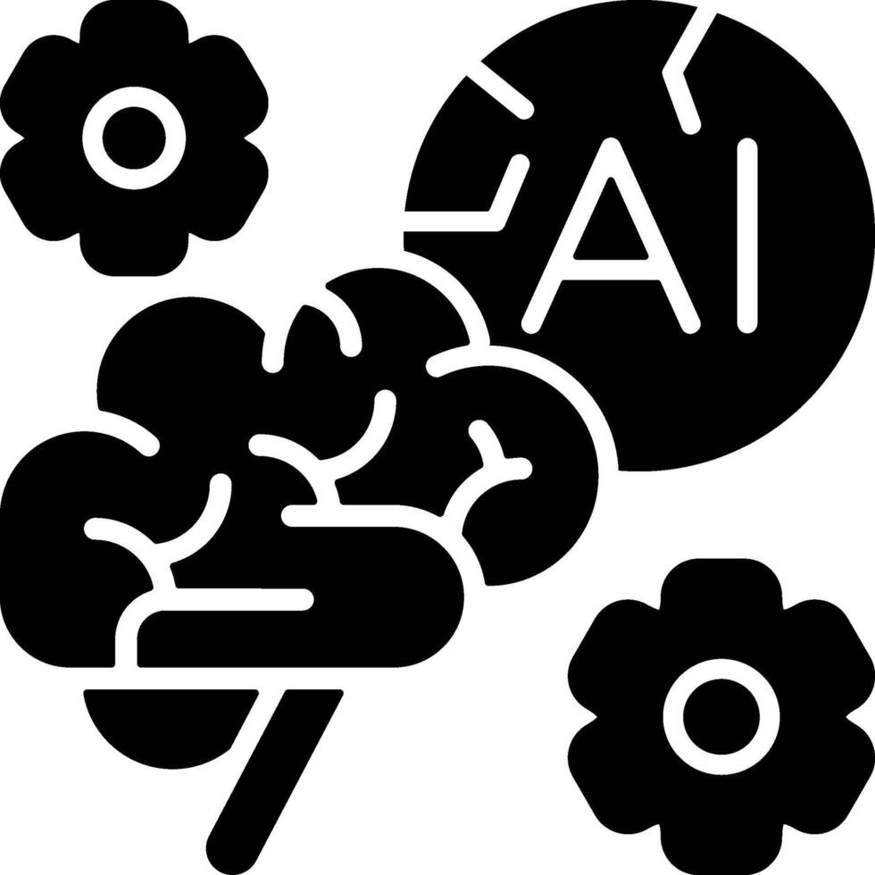 Artificial Intelligence Thinking Solid Black Icon vector