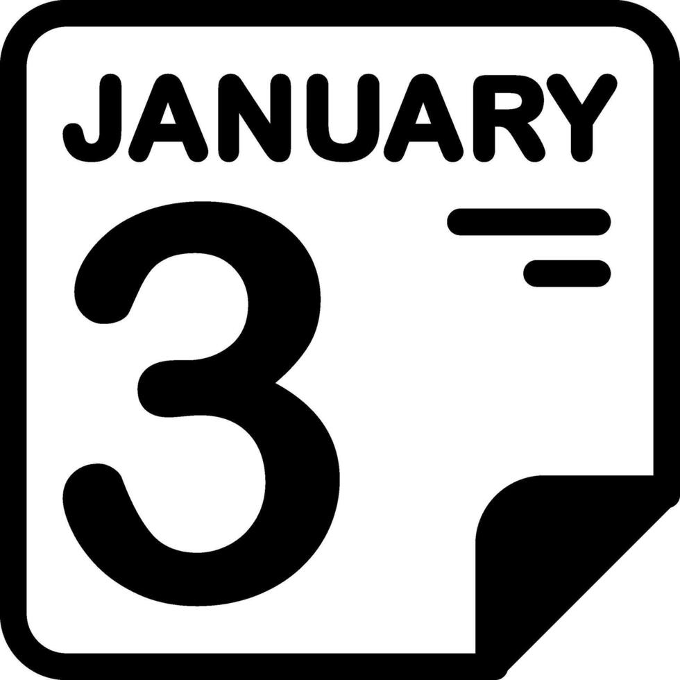 3 January Calendar Solid Black Icon vector