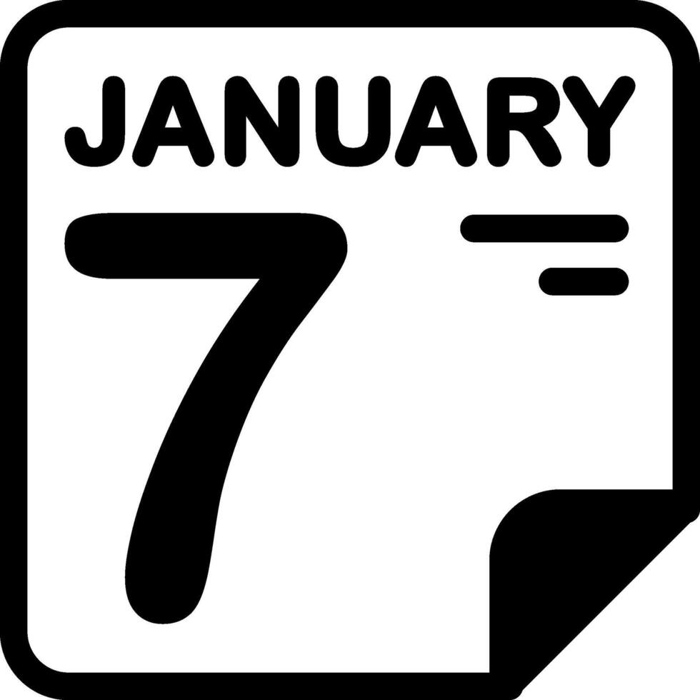 7 January Calendar Solid Black Icon vector