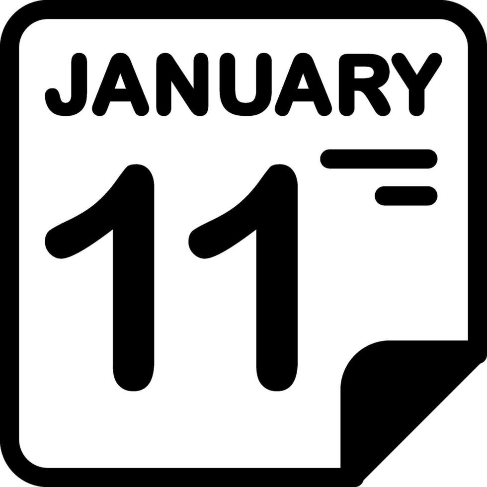 11 January Calendar Solid Black Icon vector