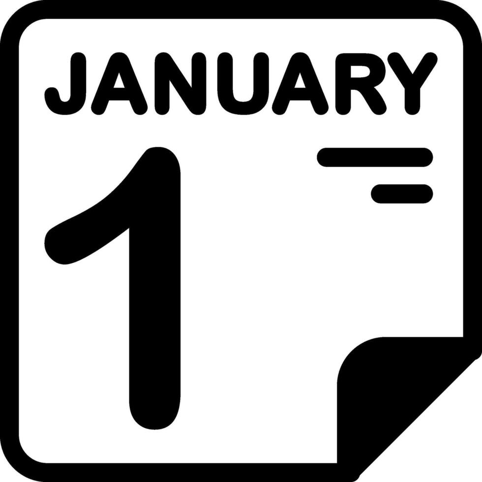 1 January Calendar Solid Black Icon vector