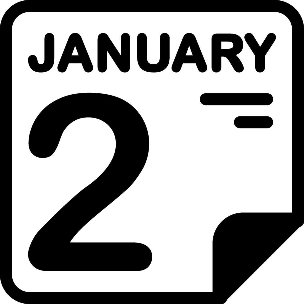 2 January Calendar Solid Black Icon vector