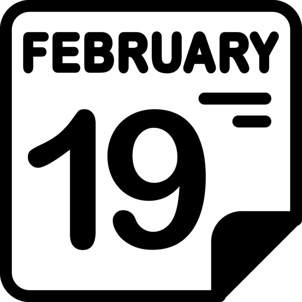 19 February Calendar Solid Black Icon vector