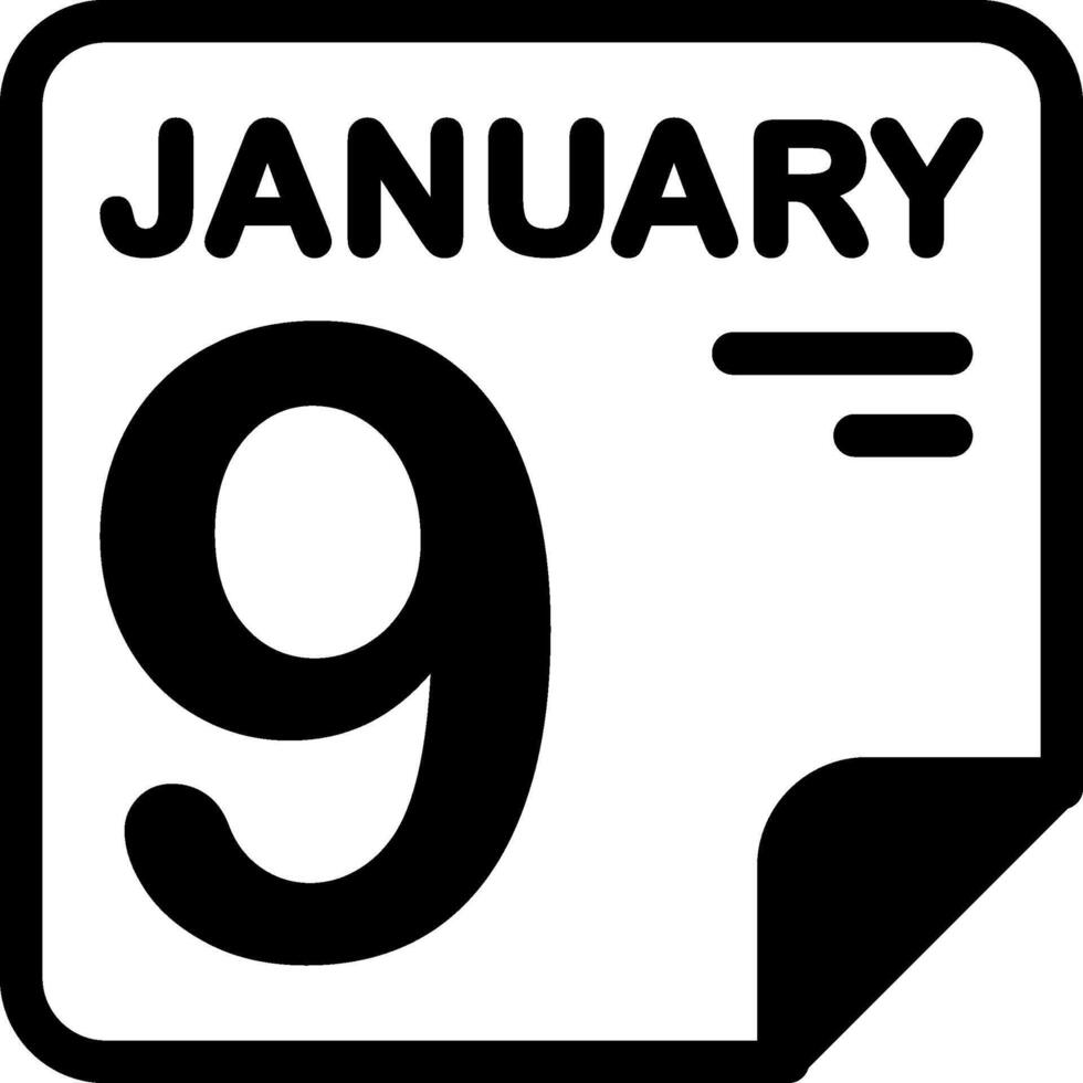 9 January Calendar Solid Black Icon vector