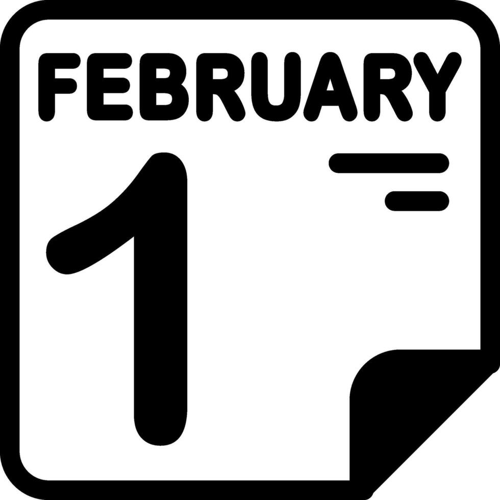 1 February Calendar Solid Black Icon vector