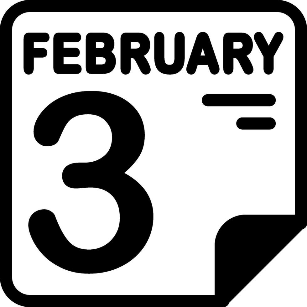 3 February Calendar Solid Black Icon vector