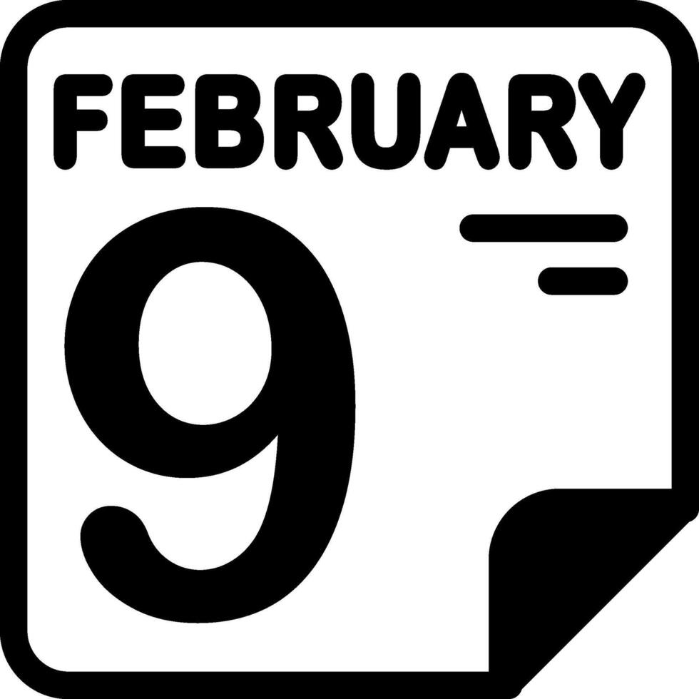 9 February Calendar Solid Black Icon vector