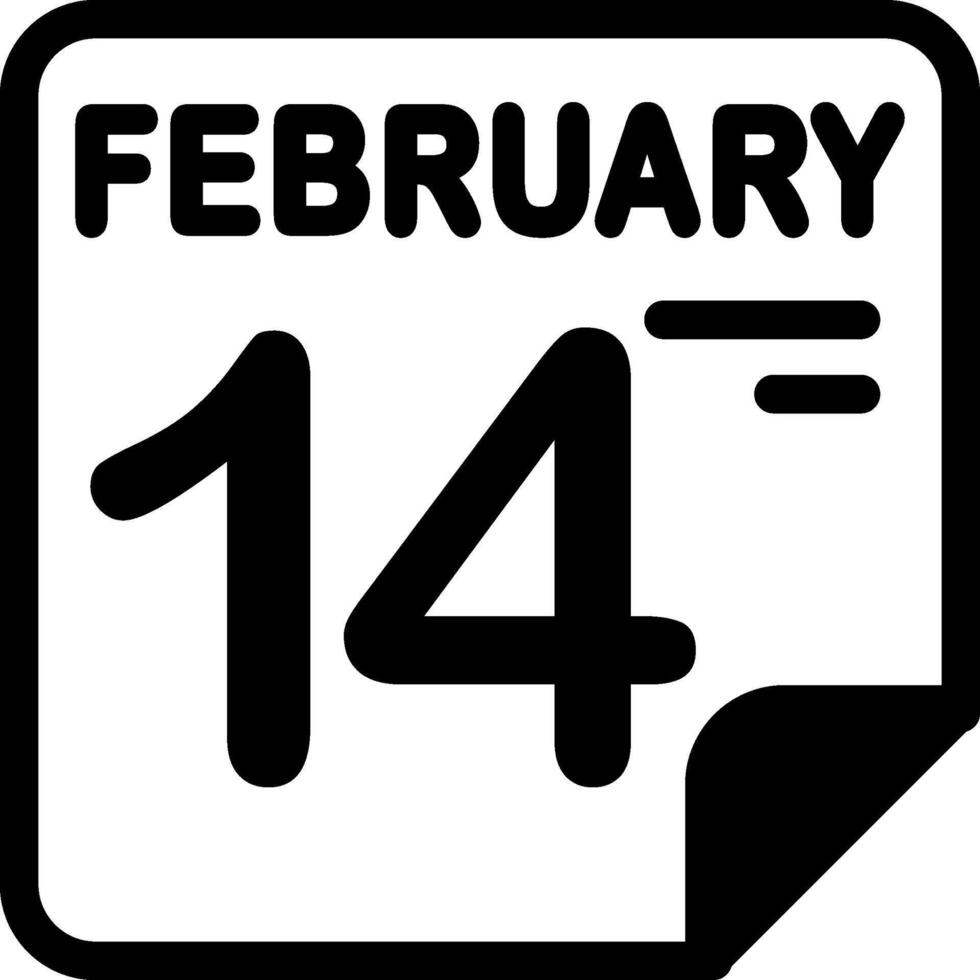 14 February Calendar Solid Black Icon vector