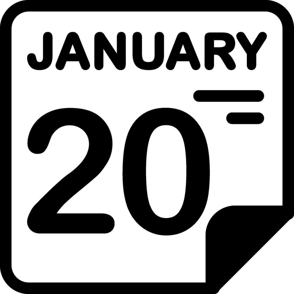 20 January Calendar Solid Black Icon vector