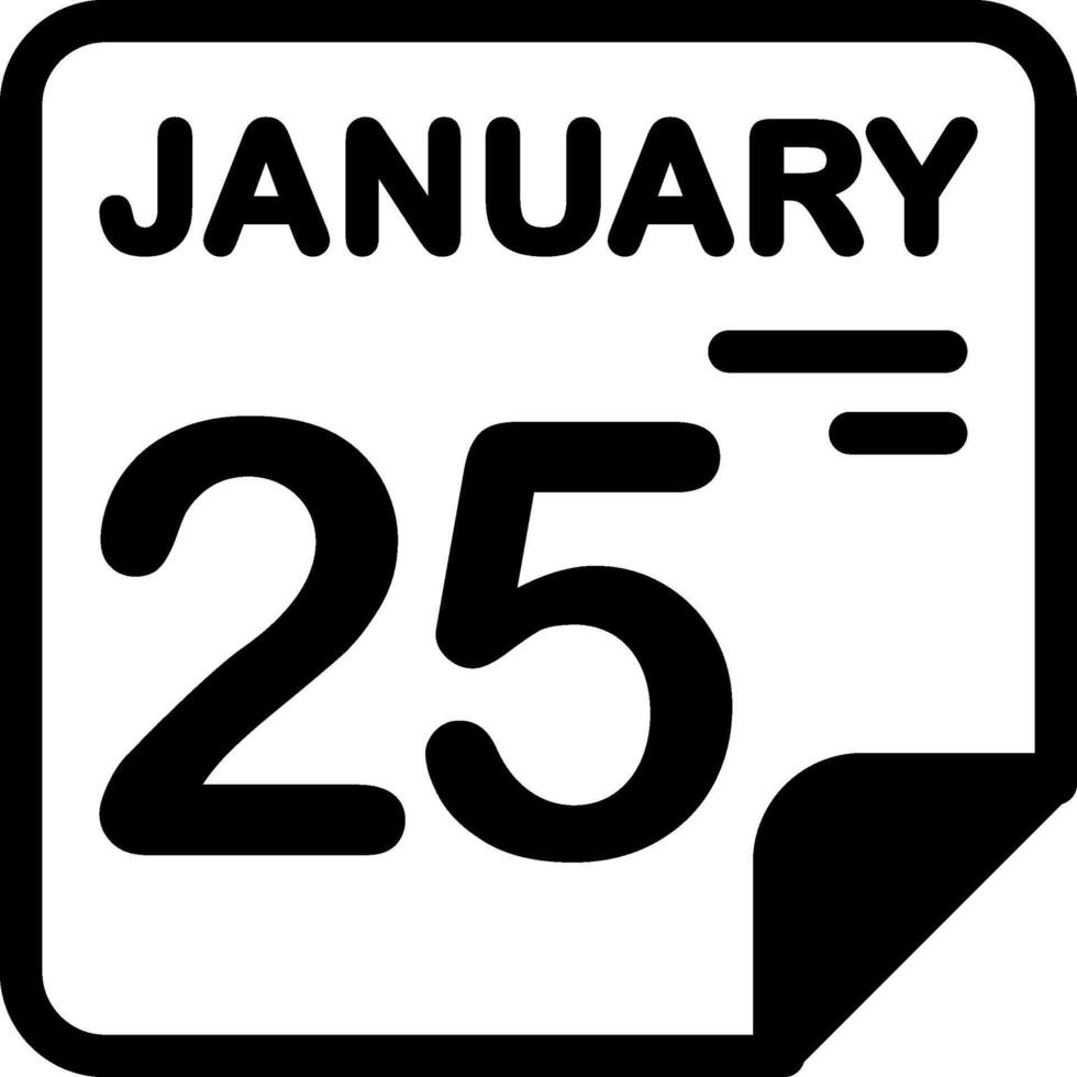25 January Calendar Solid Black Icon vector