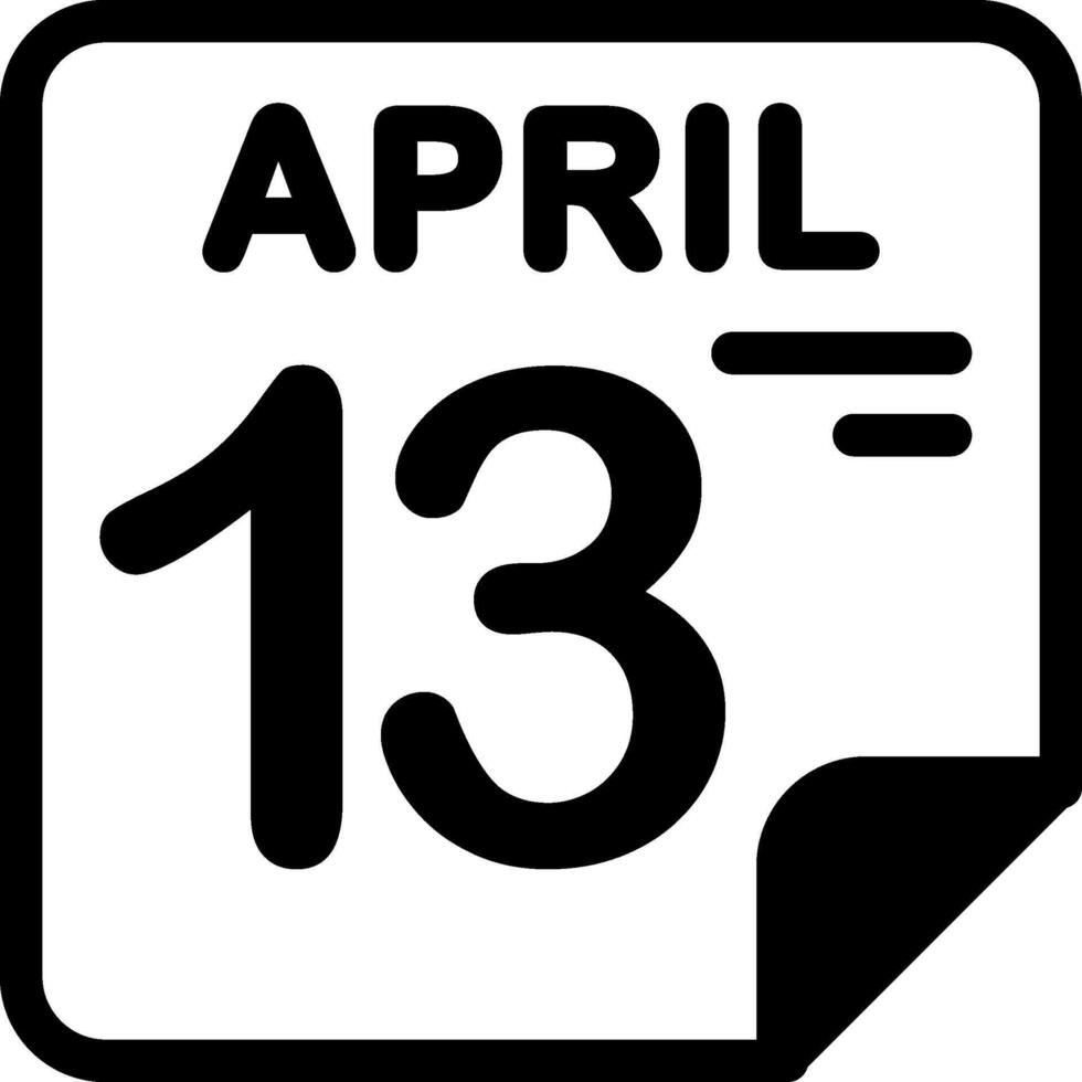13 April Calendar Solid Black Icon vector