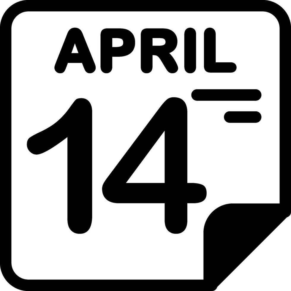 14 April Calendar Solid Black Icon vector