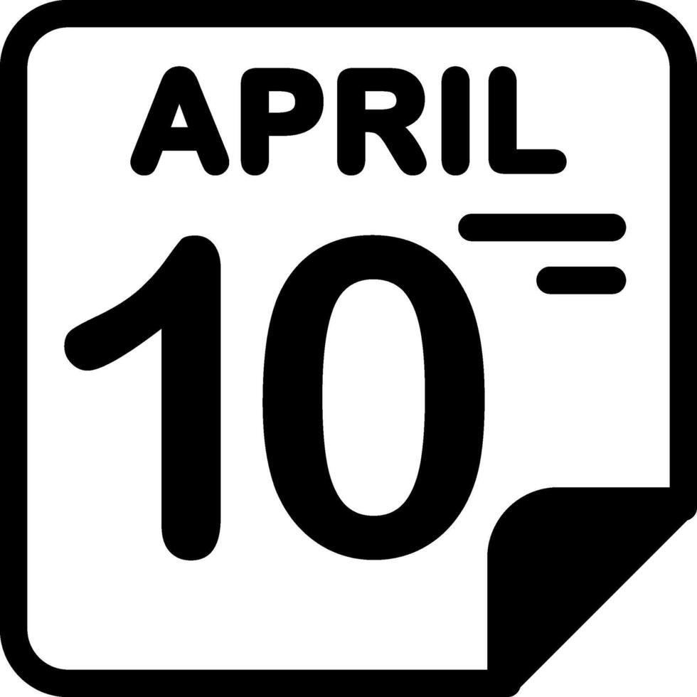 10 April Calendar Solid Black Icon vector