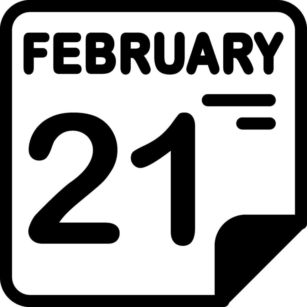 21 February Calendar Solid Black Icon vector